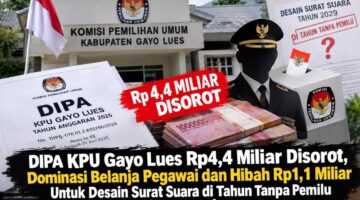 DIPA KIP Gayo Lues Rp4,4 Miliar Terbongkar, Rp1,1 Miliar Hibah Luar Negeri untuk Desain Surat Suara Fiktif di Tahun Tanpa Pemilu